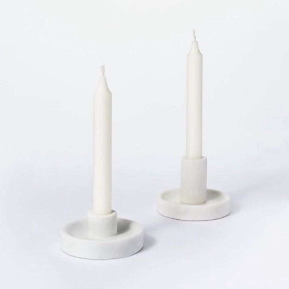 SET OF 2 Studio McGee Marble Taper Candle Holders - Picture 2 of 10